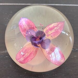 Vintage | Tarax Infinity Products Lucite Paperweight | Real Flower Orb | Canada